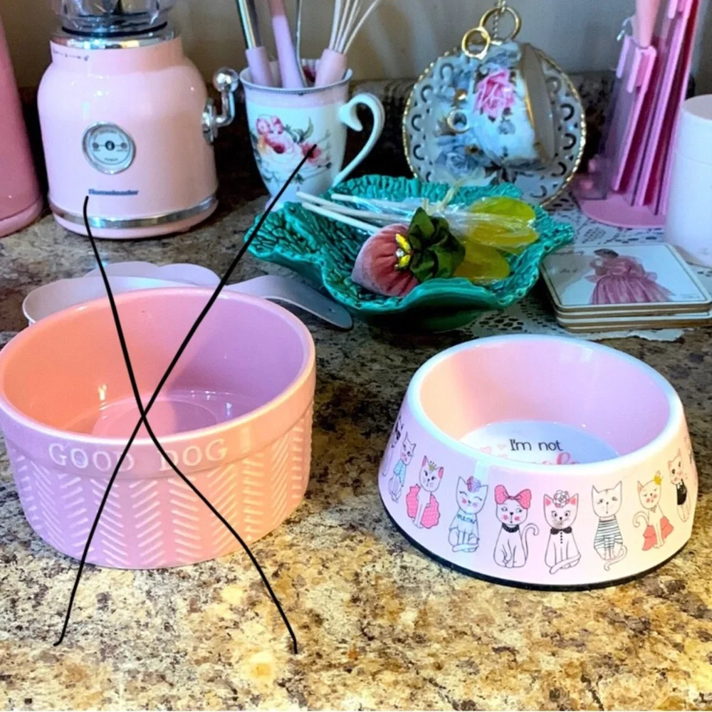 Pink cat bowl